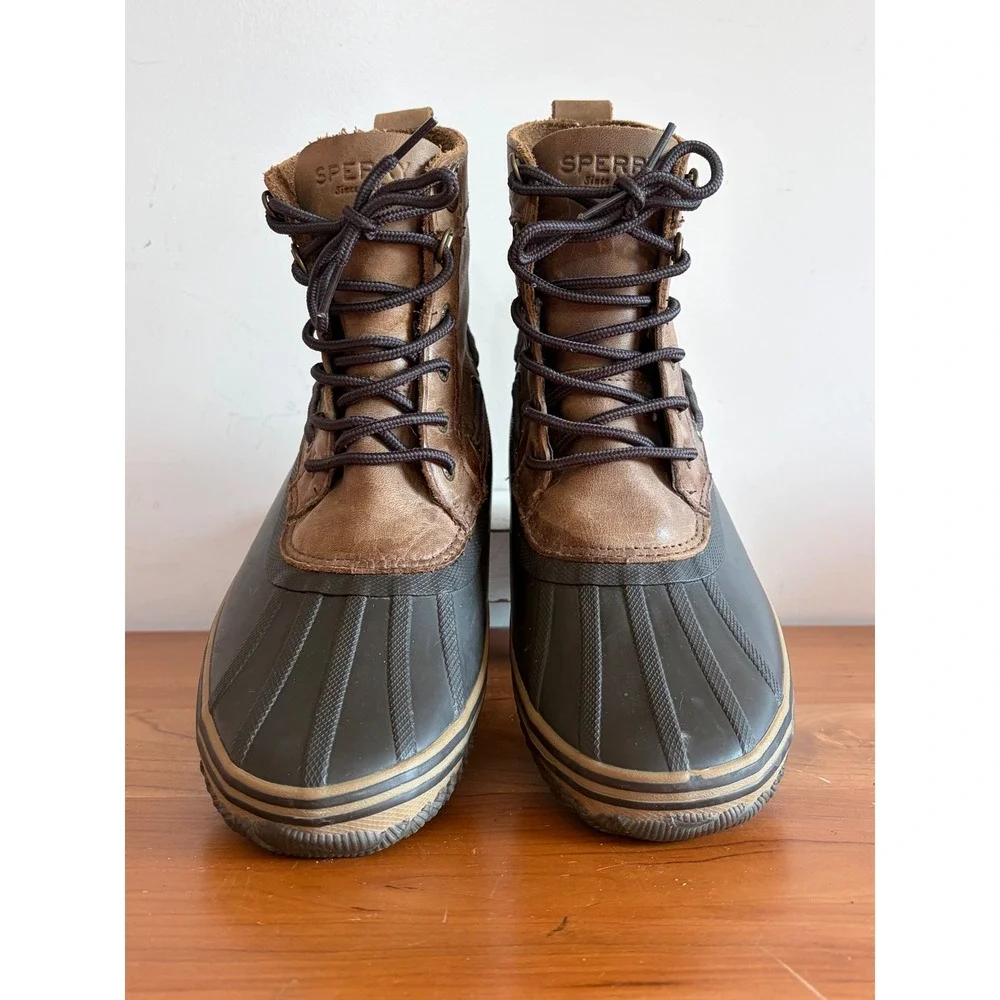 Sperry Avenue Duck Boots Mens 9.5 Brown Tan Waterproof Leather STS21638